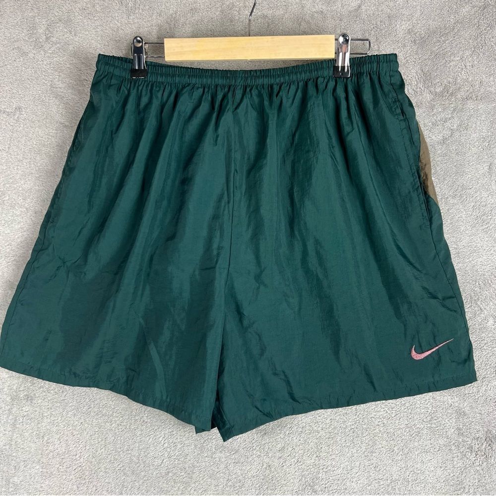 Vtg Nike Shorts Mens XXL Green Big Swoosh Logo White Tag Lined Swim Trunks 90s - Picture 1 of 11